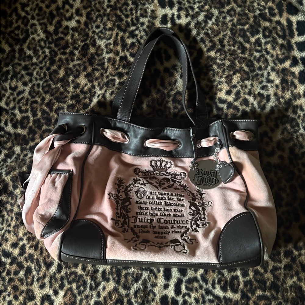 Vintage Y2K Juicy Couture Pink and Black Tote Bag with Silver Hardware